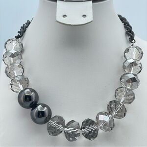 Chic Kenneth Cole Gunmetal Chain Necklace Clear Faceted Beads Modern Statement